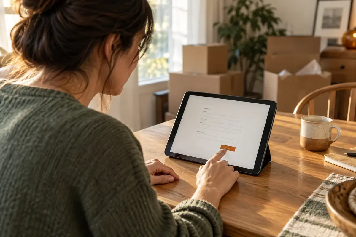 A homeowner completing a request on a tablet at home